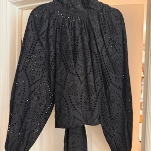 Elegant Black Eyelet Women's Top